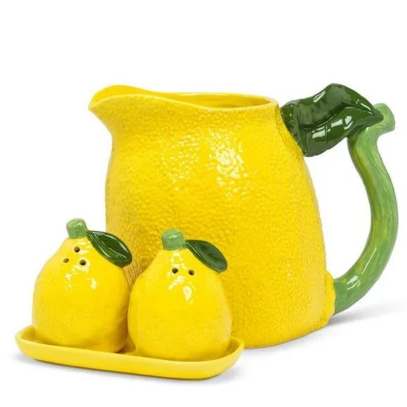 Lemon Salt & Pepper Ceramic Shakers on Tray - Picture 3 of 5